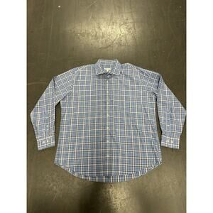 Peter Millar Blue And White Plaid Button Up 100% Cotton Shirt Men’s Size XL